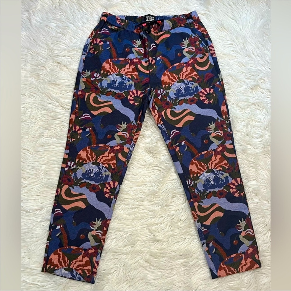 NEW Scotch & Soda FAVE Women's Tapered-Fit Jogger Pants Blue Jacquard High Rise